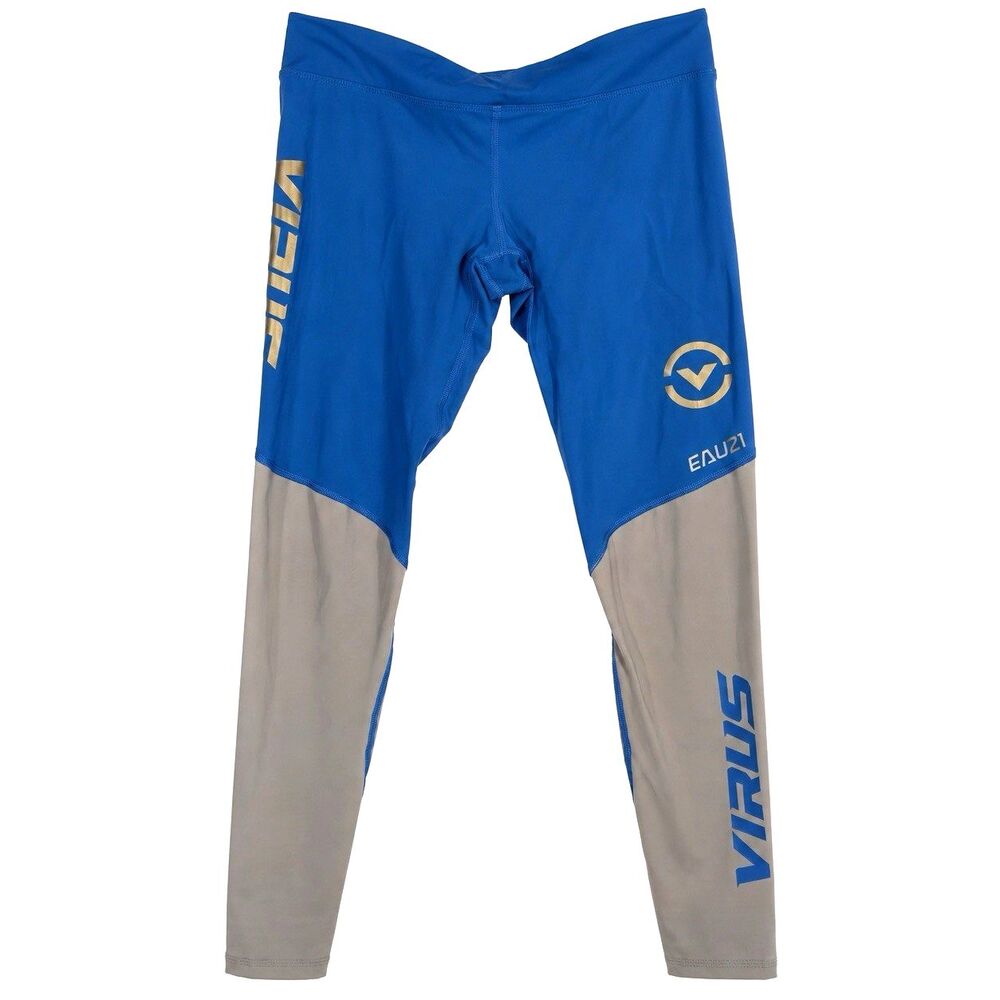 VIRUS EAU21 Compression Leggings Womens Small Blue Gray Colorblock Gym Pants